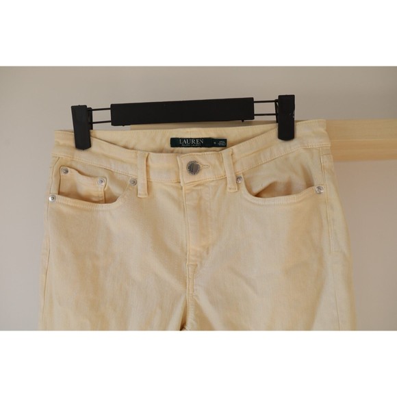 Lauren Ralph Lauren Mid Rise Straight Jeans Womens 6 beige Denim Button Zip - Picture 2 of 6